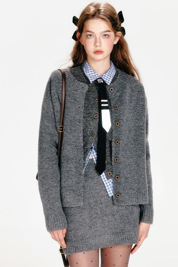 Chic Knit Zip Cardigan + Vest + Tight Skirt