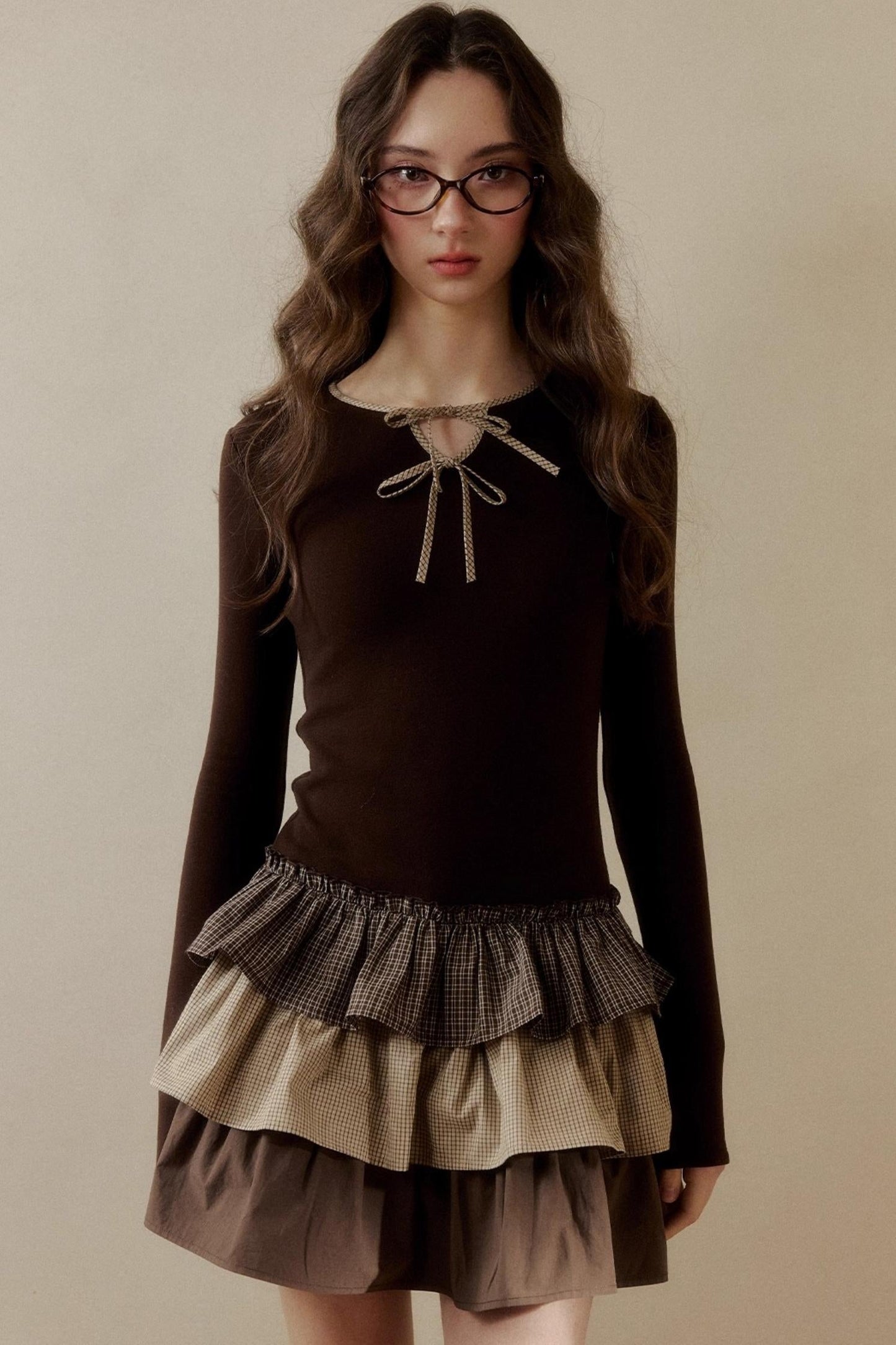 レトロチェックレイヤードドレス