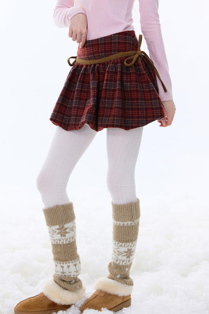 レトロプレイドドローストリングスカート