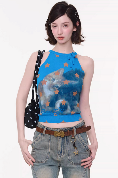 Y2K Star Cat Sleeveless Top