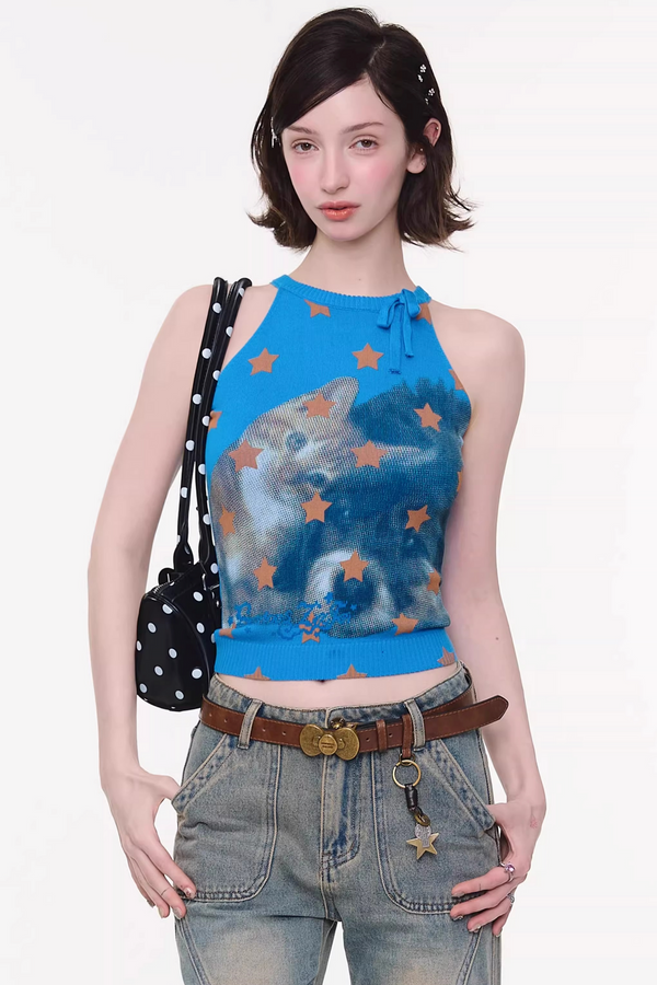 Y2K Star Cat Sleeveless Top