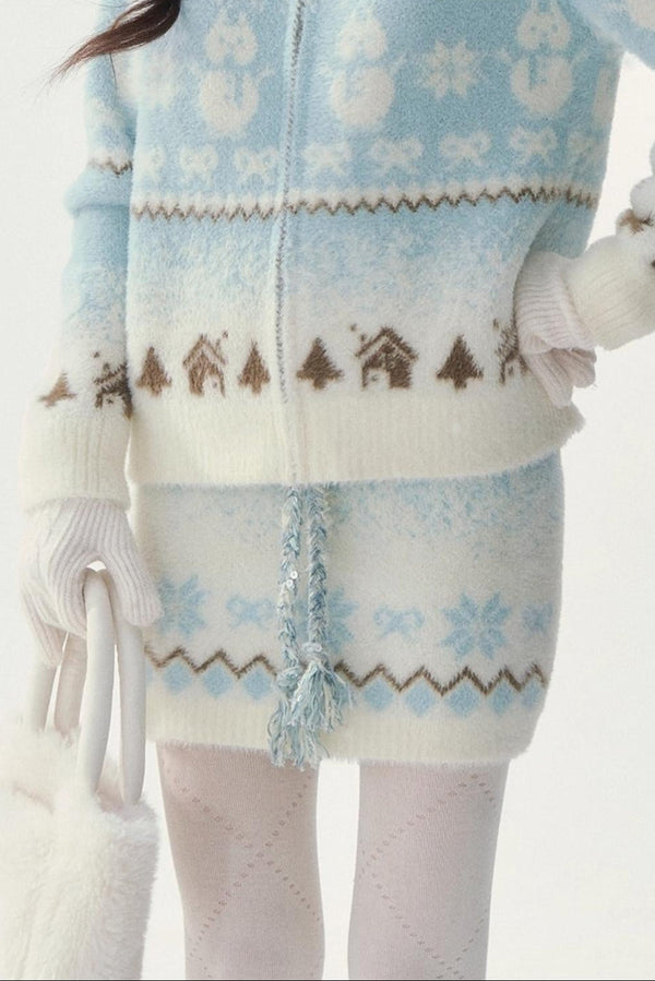 Island Fur Fair Isles Knit Top + Tight Knit Skirt