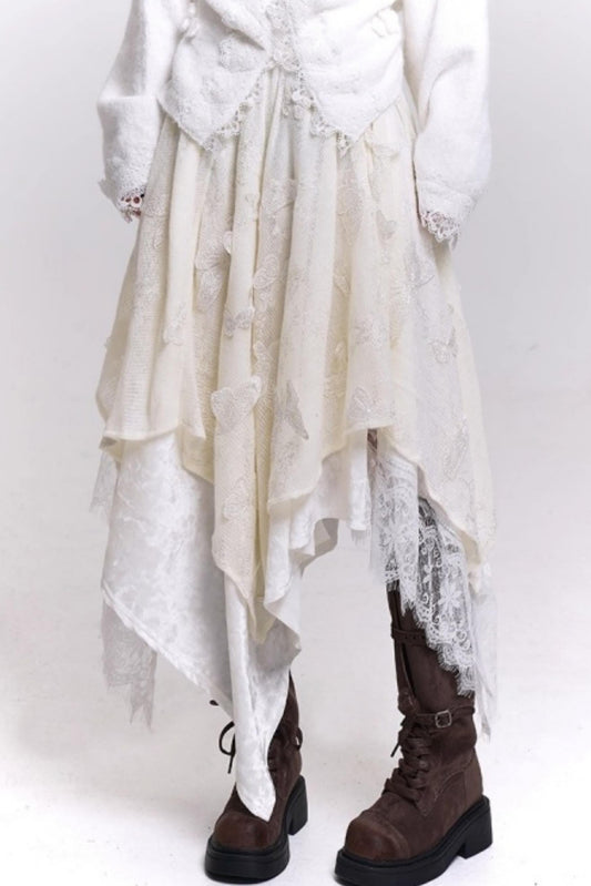 オフホワイトバタフライモチーフスカート