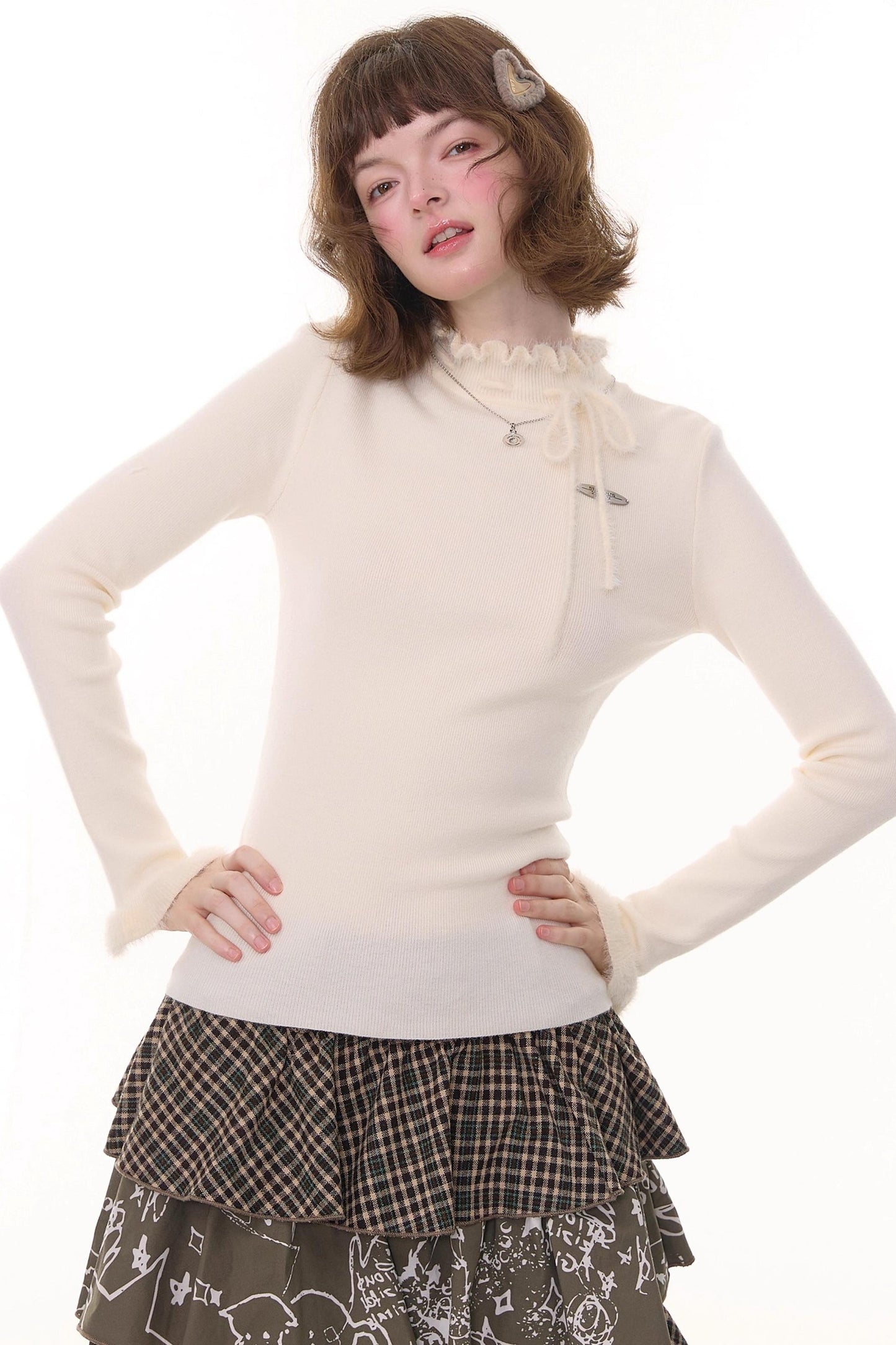 Bowknot Ruffle Knit Top