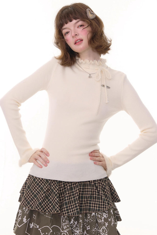 Bowknot Ruffle Knit Top