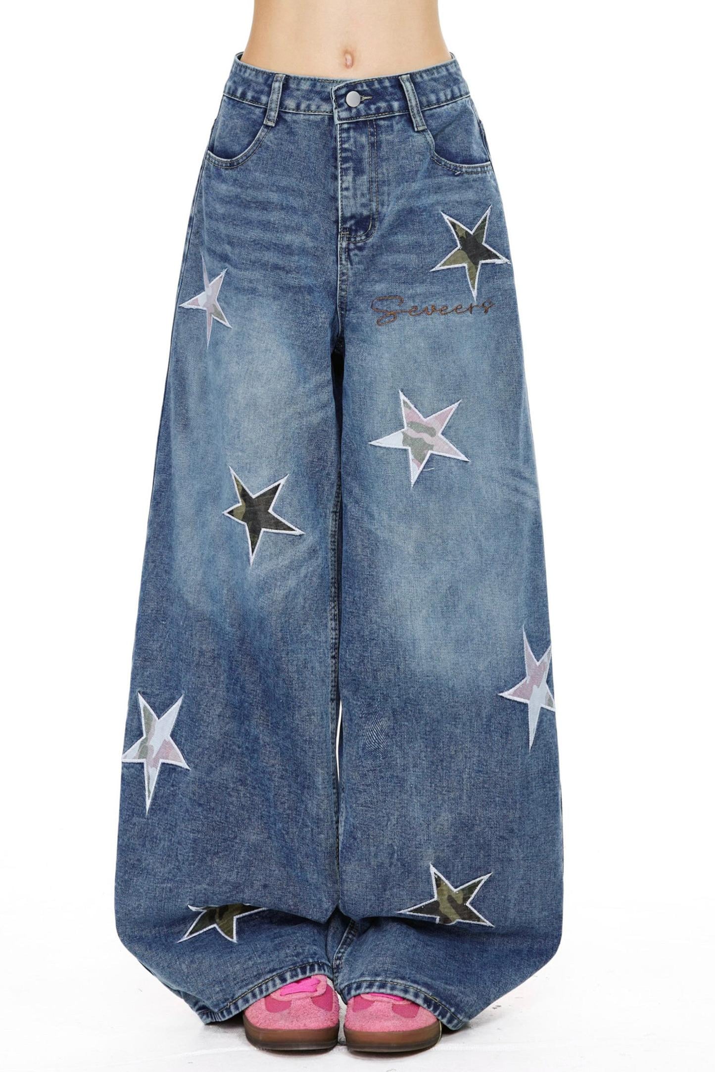 Retro Blue Star Denim Pants