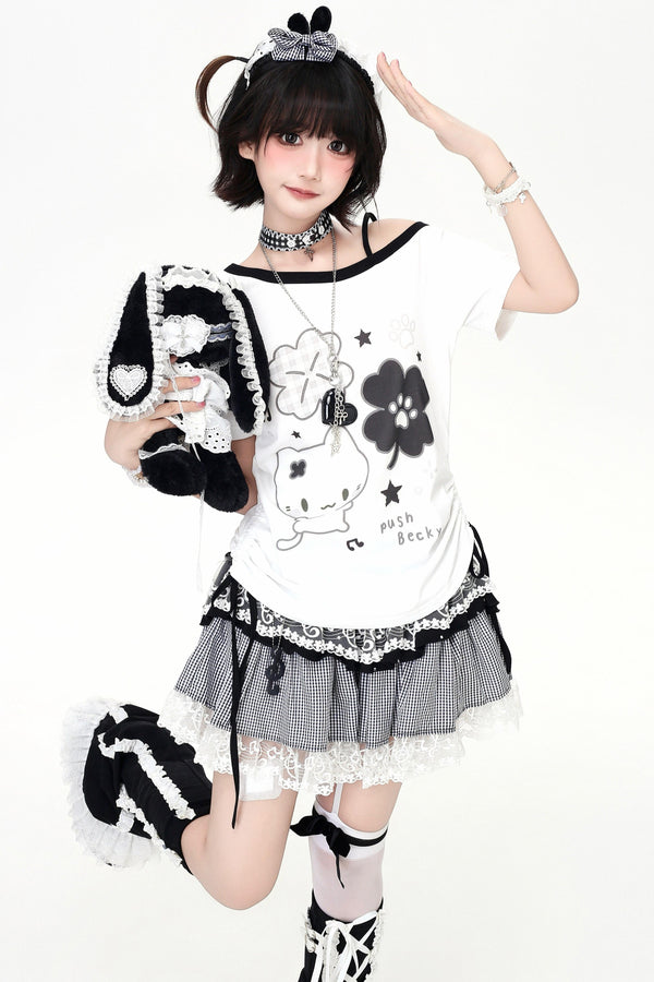 クローバーキャットオフショルTシャツ
