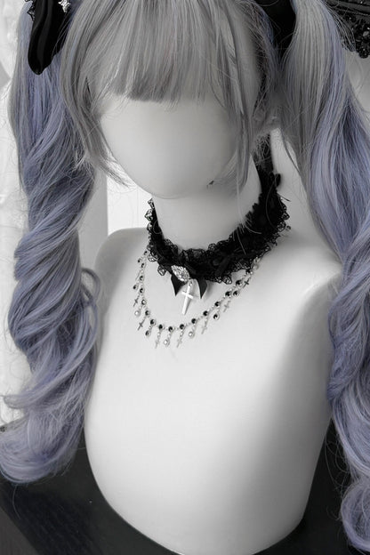 Lace Rhinestone Cross Heart Choker