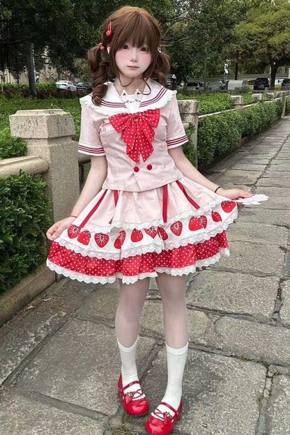 いちごと猫のセーラーセットアップ