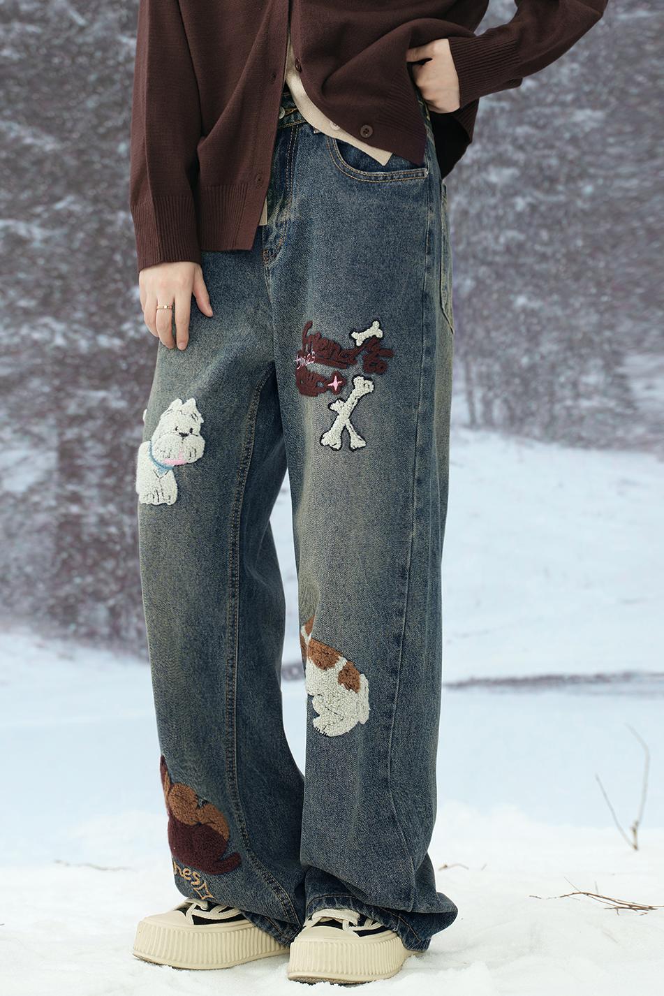 ストレートフィットエンブロイダリーデニムパンツ