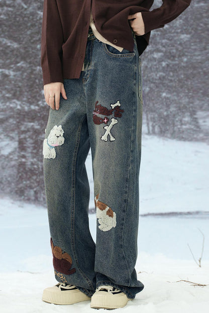 ストレートフィットエンブロイダリーデニムパンツ