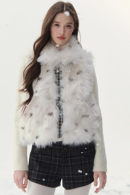 チェックドットファーリバーシブルベスト