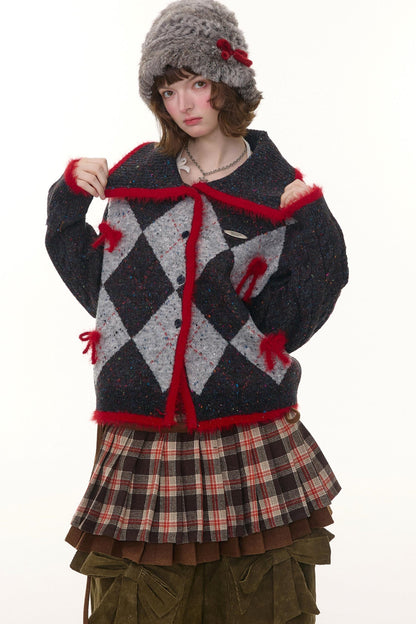 Preppy quilted knit cardigan