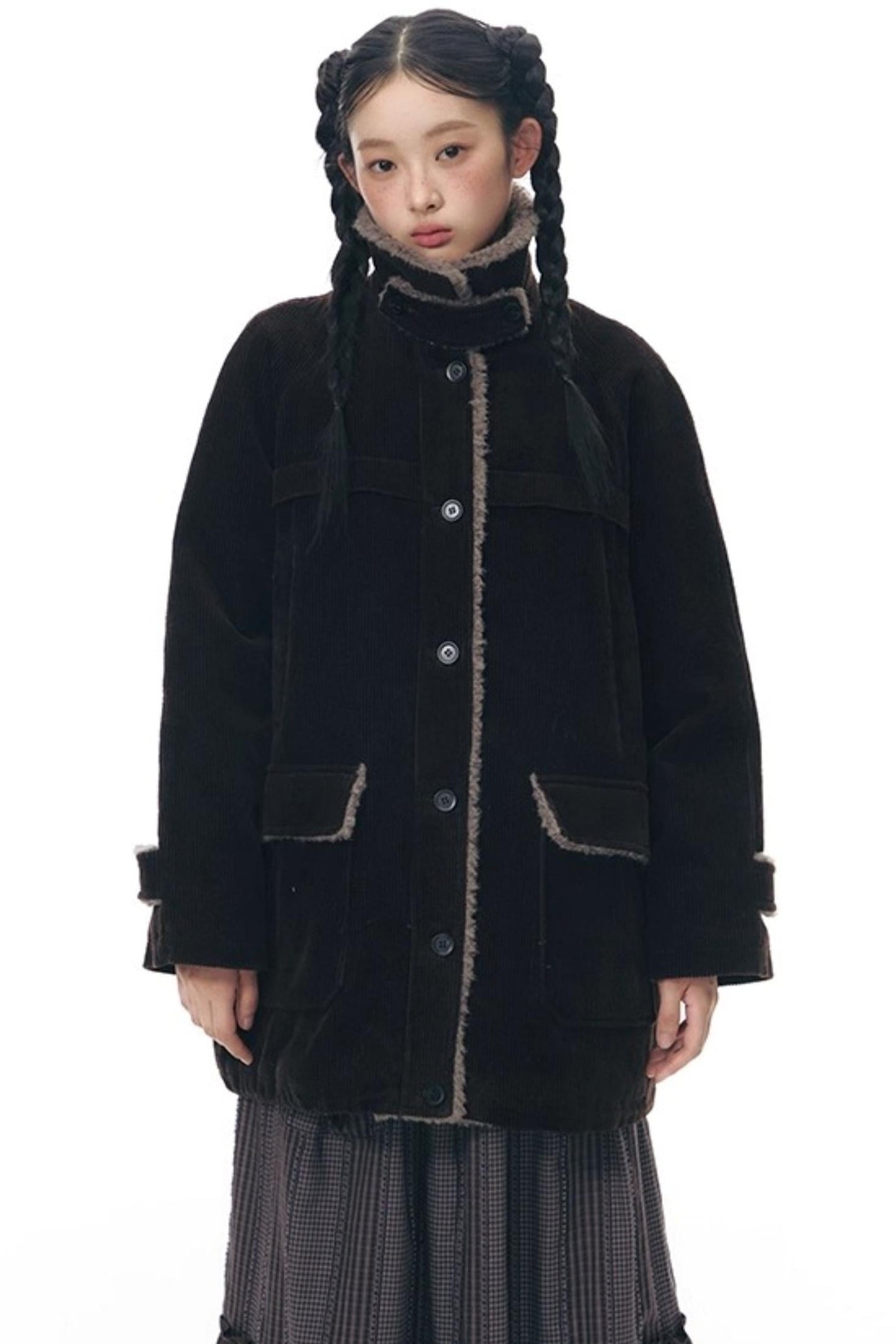 コーディロイフリースミディコート