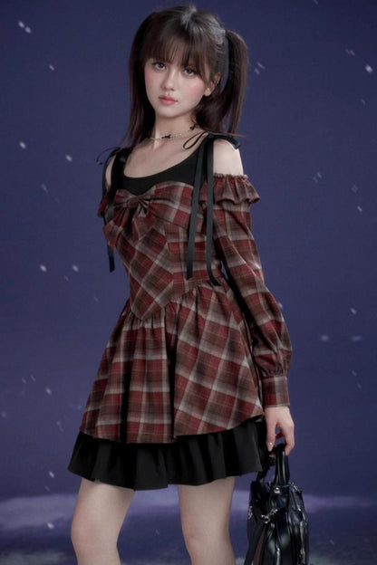 Red And Brown Check Dress