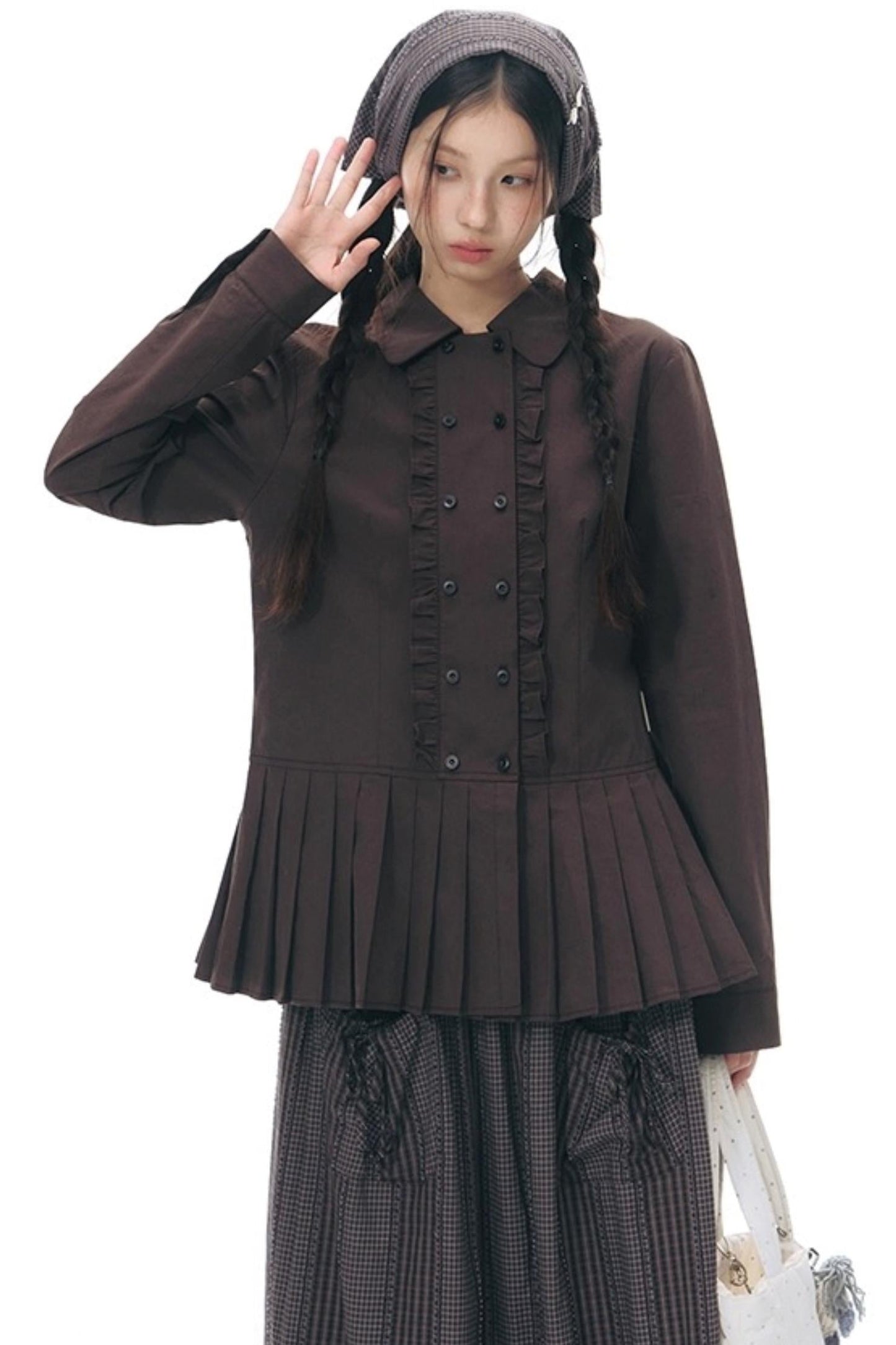 ラッフルダブルブレスタフリルトップス