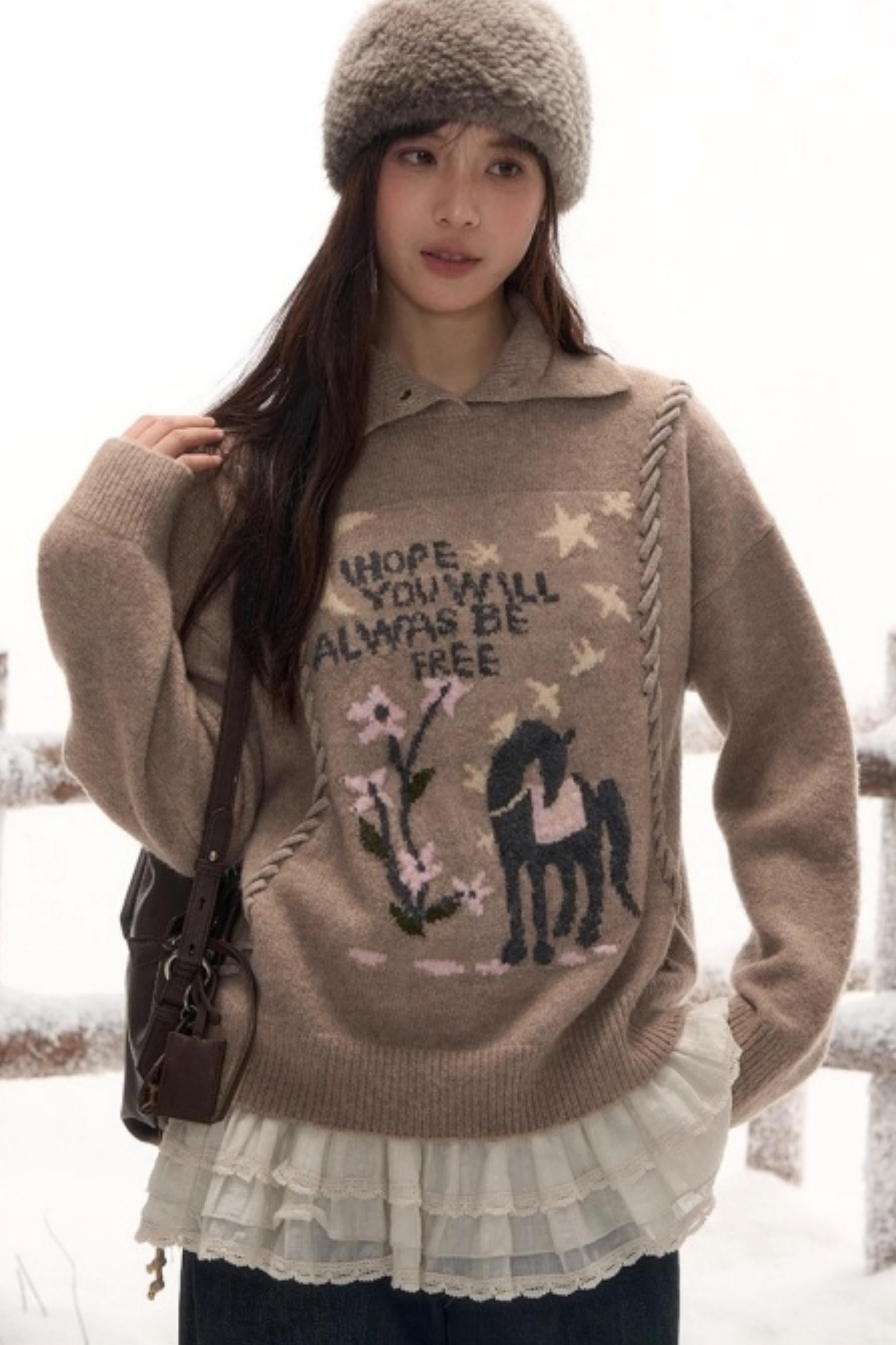 ポニーラペルカラーニットトップス – Belchic