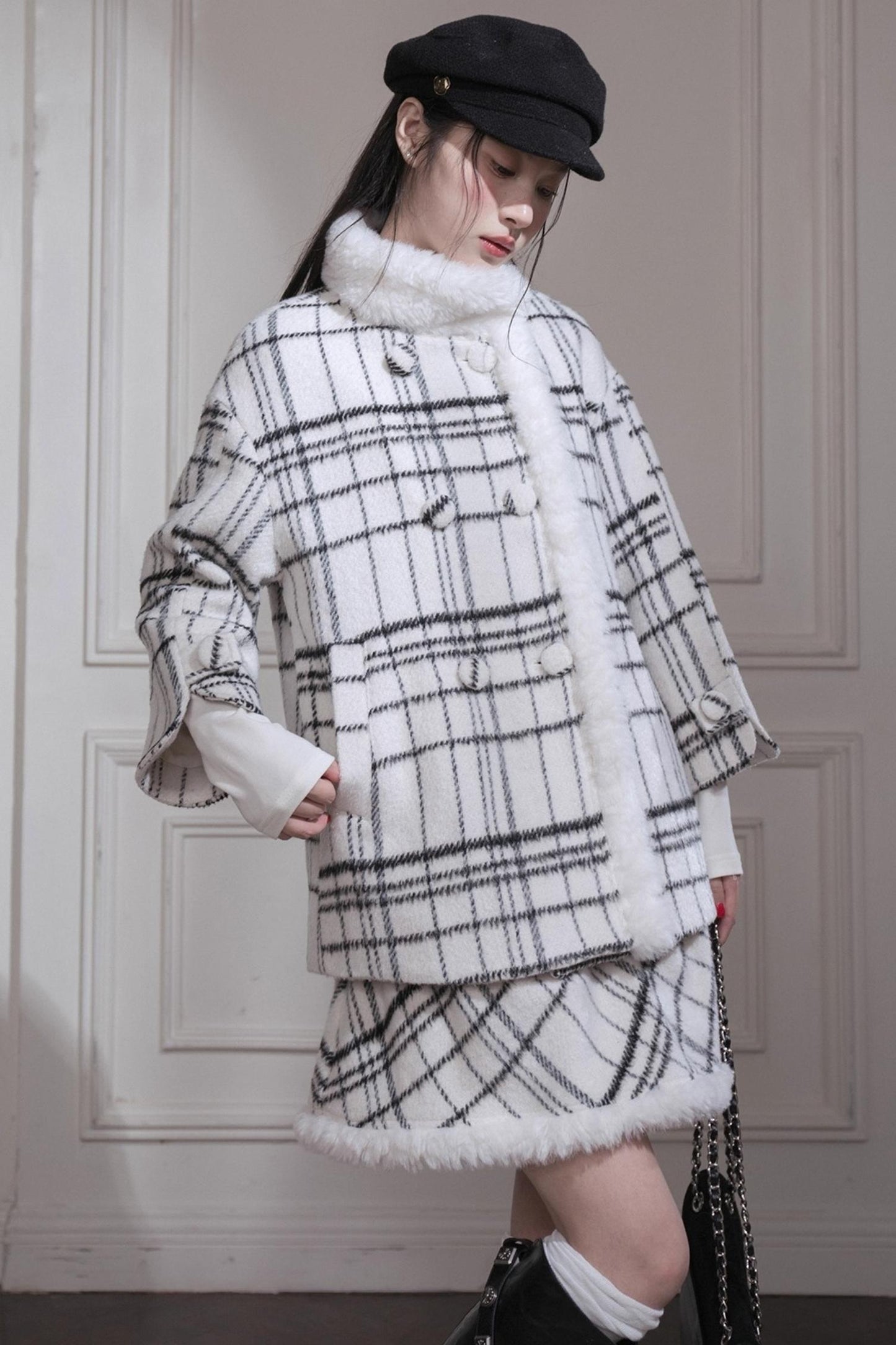 モノクロチェックジャケット＋ベストドレス