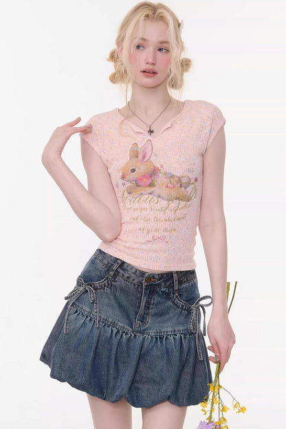 top slim con estampado de conejo rosa