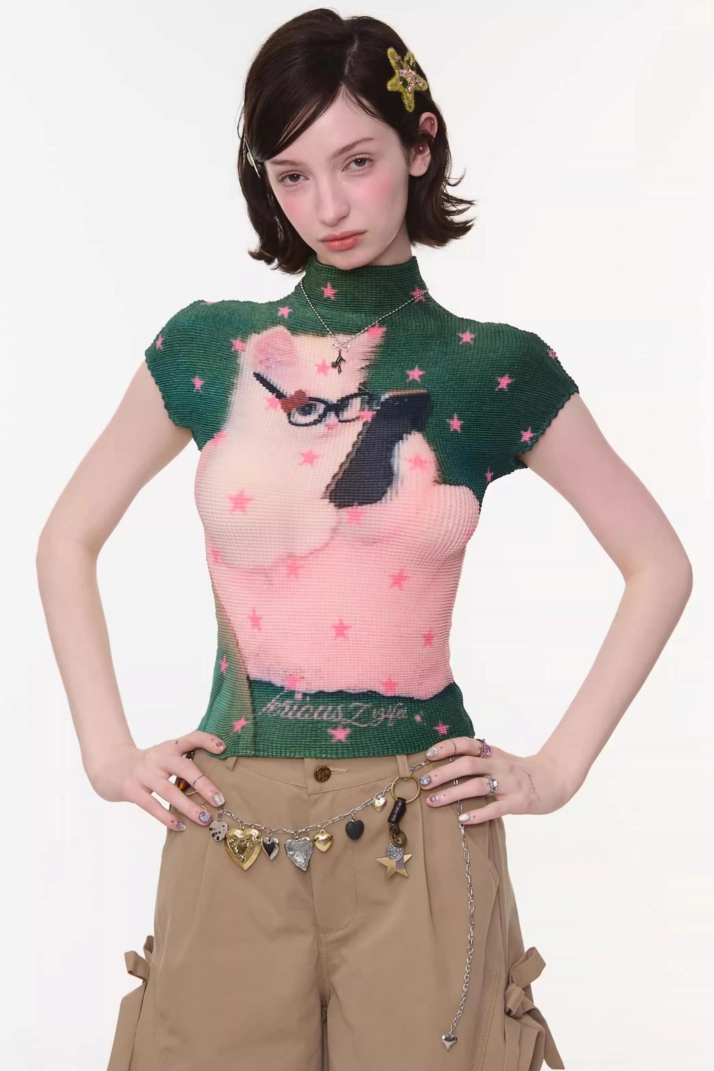 Sweet Cat Print Top