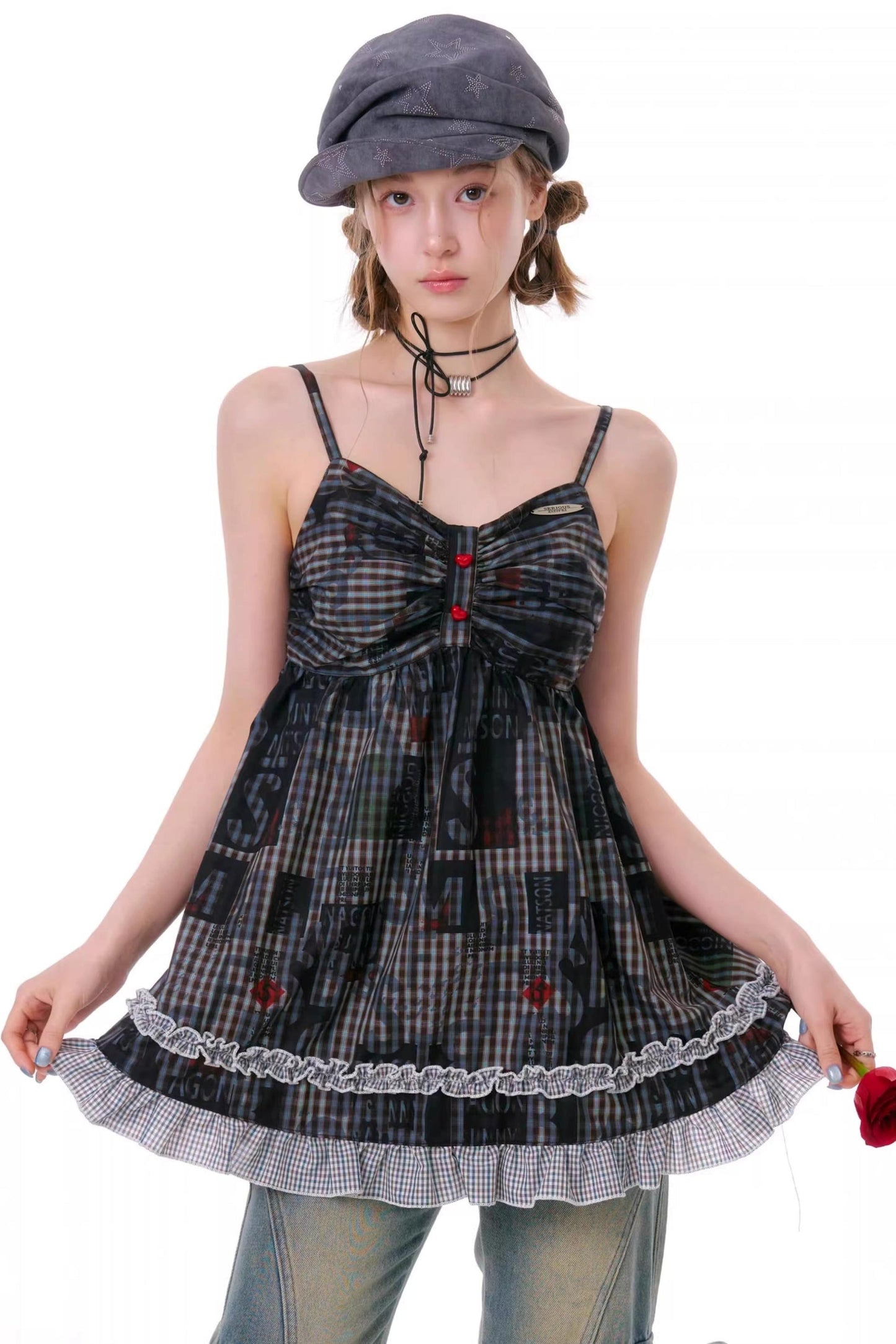 Retro Plaid Lace Top