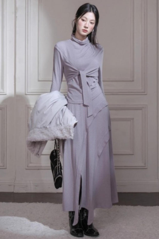 アートストラップニットトップス+スカート