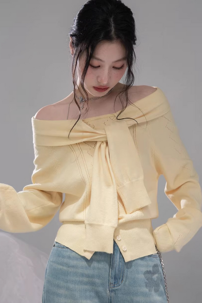 ミルキーイエローワンラインショルダートップス