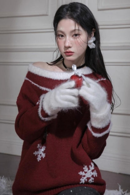 ホリデースノーフレークワンショルダートップス