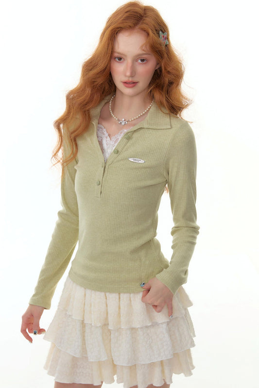 レースニットポロトップ