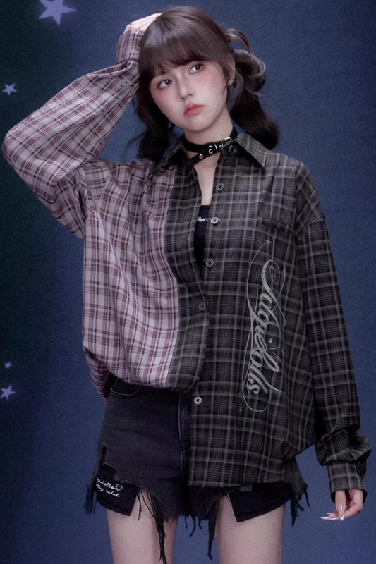 Chemise patchwork asymétrique à carreaux