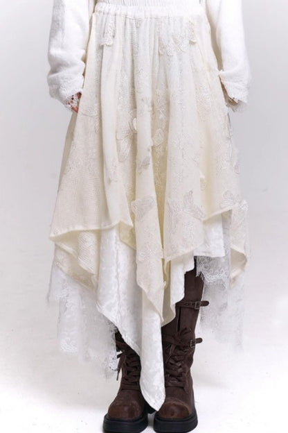 オフホワイトバタフライモチーフスカート