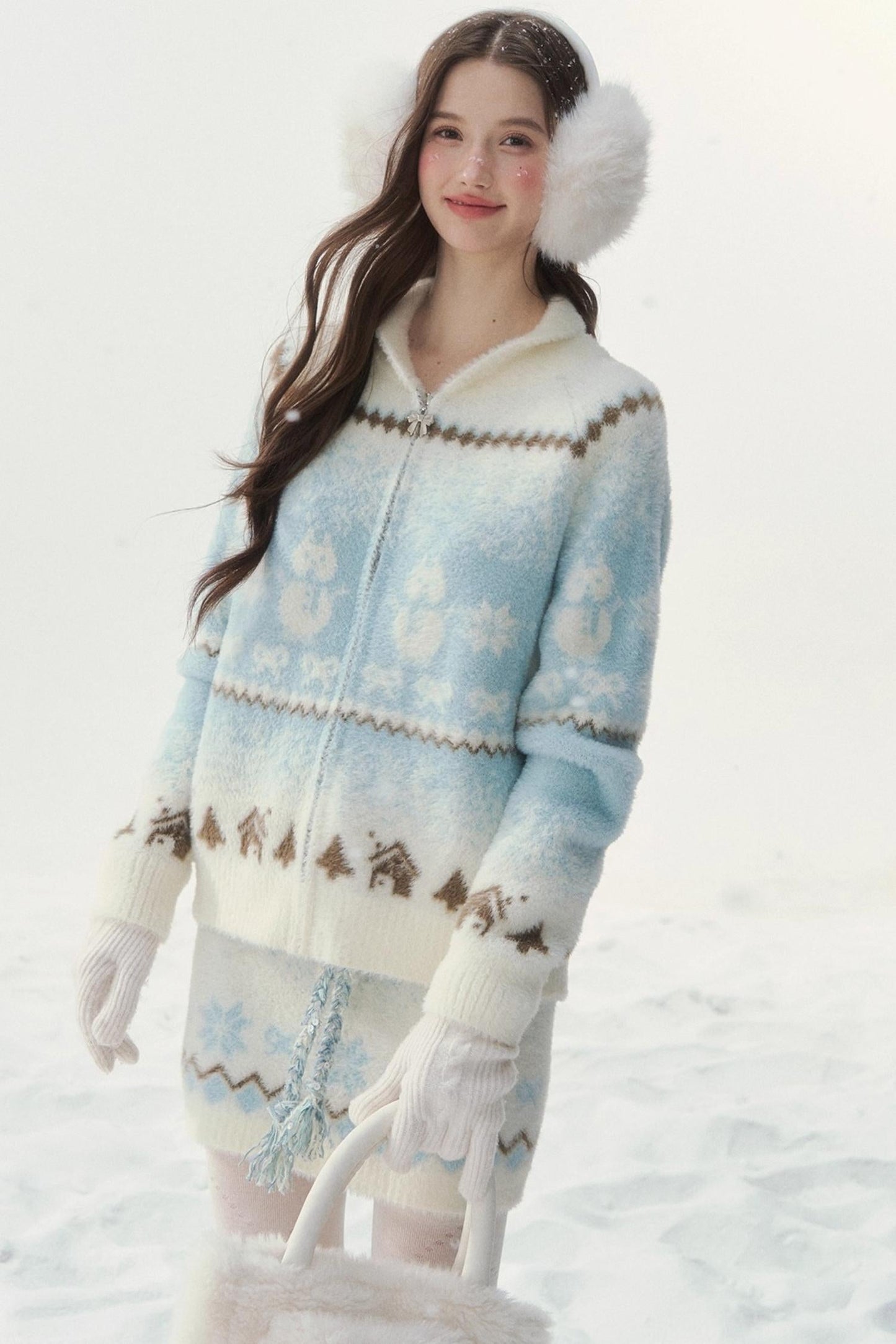 Island Fur Fair Isles Knit Top + Tight Knit Skirt