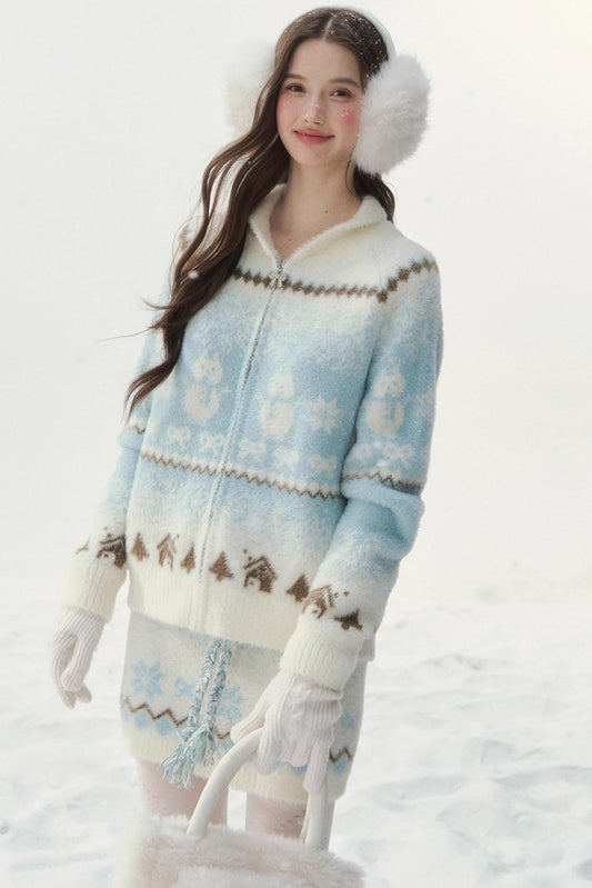 Island Fur Fair Isles Knit Top + Tight Knit Skirt