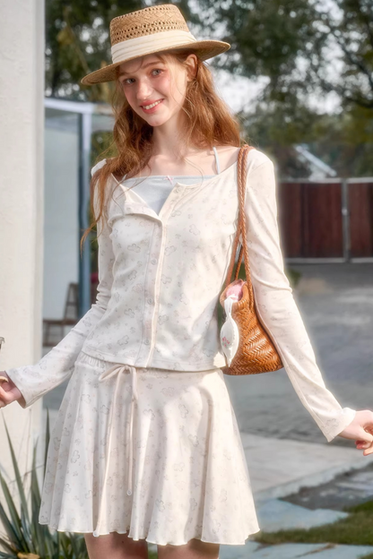 ペイントデザインカーディガン+スカート