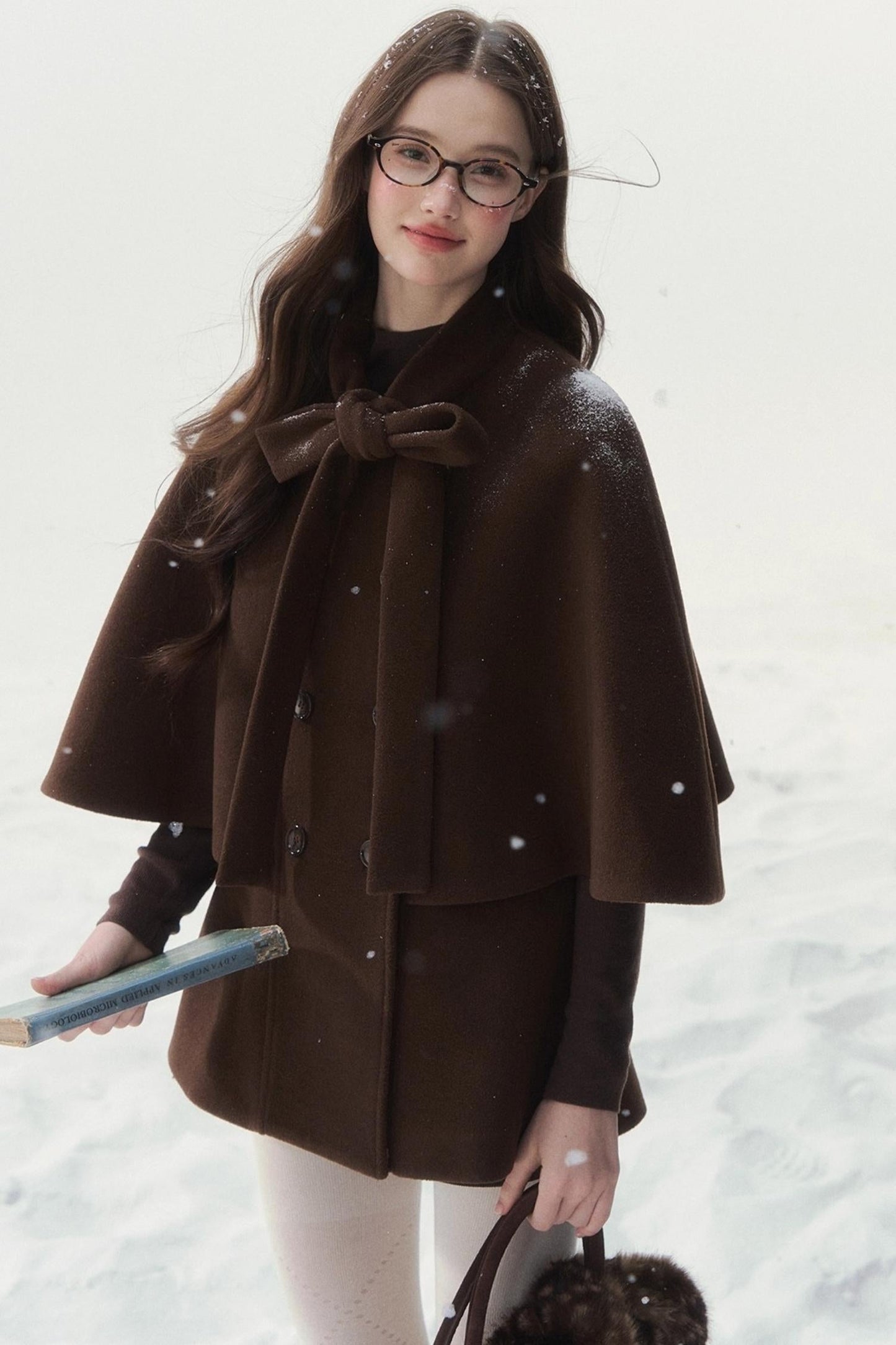 ダブルブレスドリボンケープコート