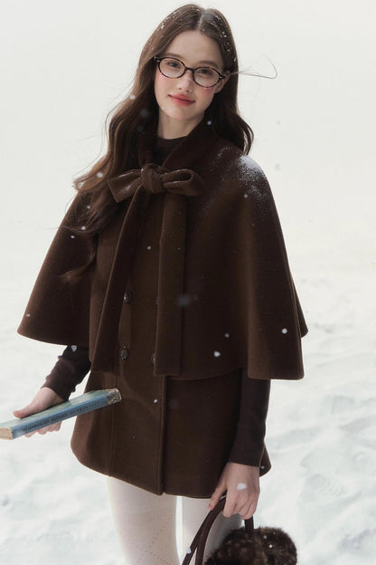 ダブルブレスドリボンケープコート