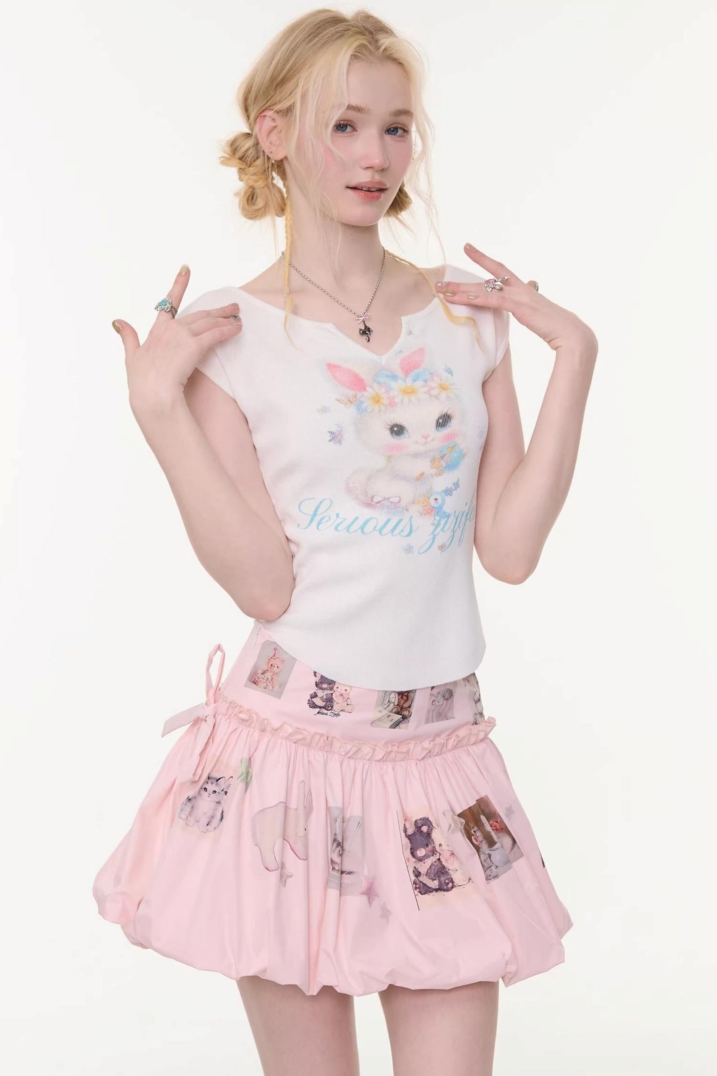 White Rabbit Print Slimming Top