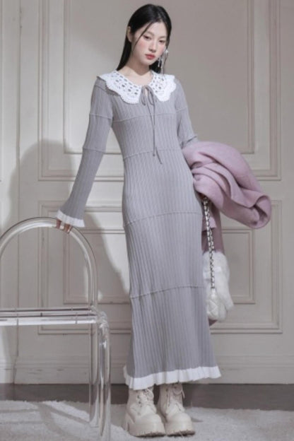 スーチュアンミストグレイフリルロングドレス