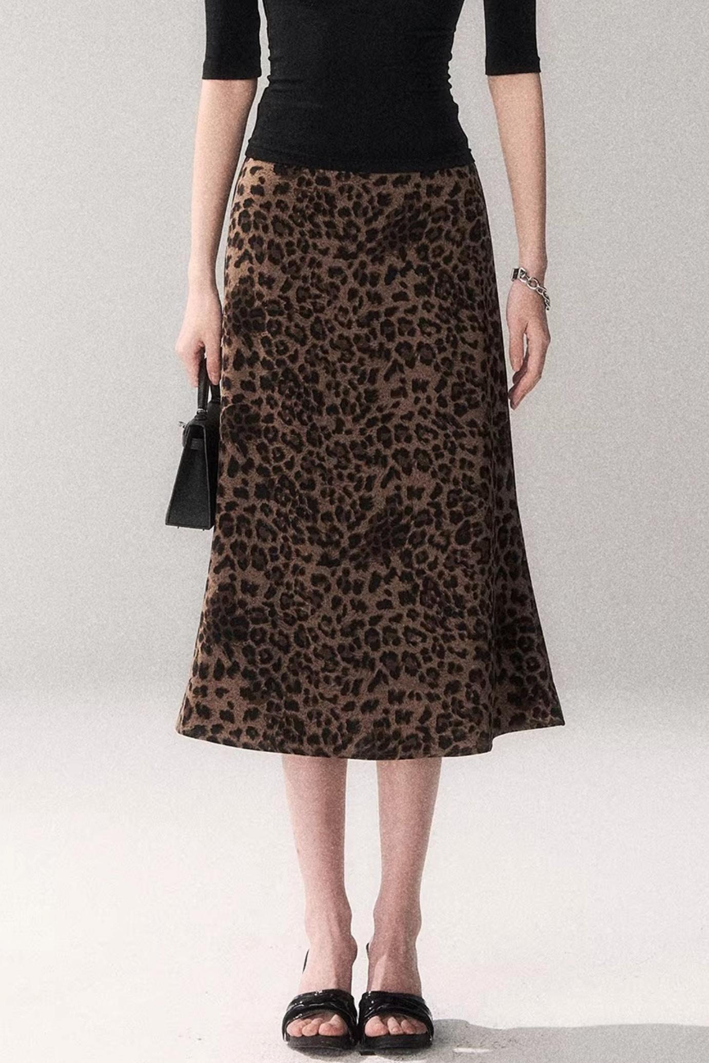 Leopard Print Satin Skirt