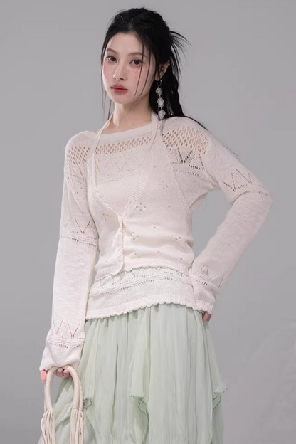 クロシェホルターネックベスト+シアートップス