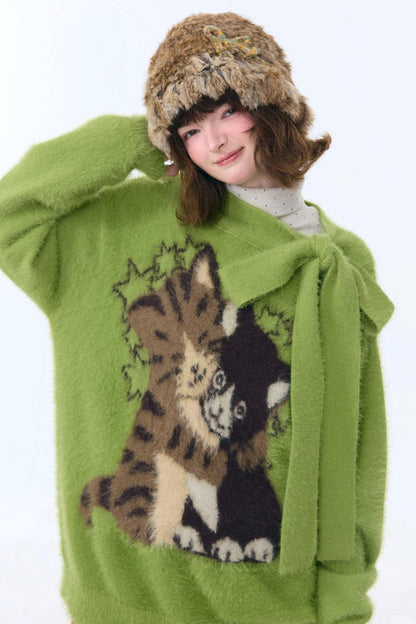 レトロキャットパターンセーター