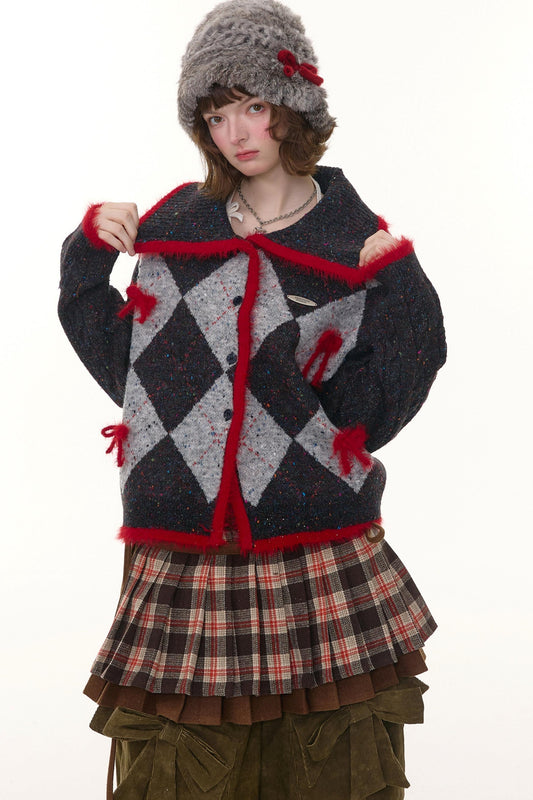 プレッピーキルティッドニットカーディガン