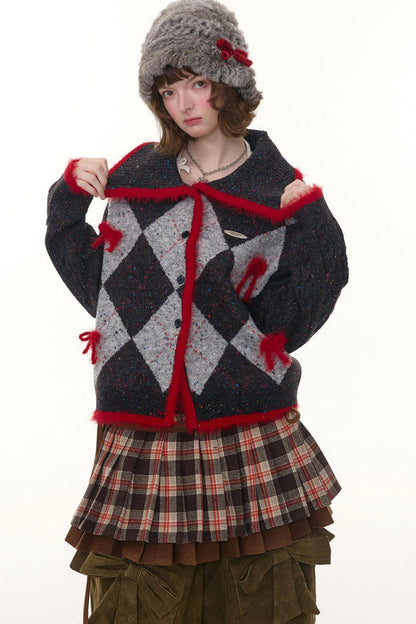 プレッピーキルティッドニットカーディガン