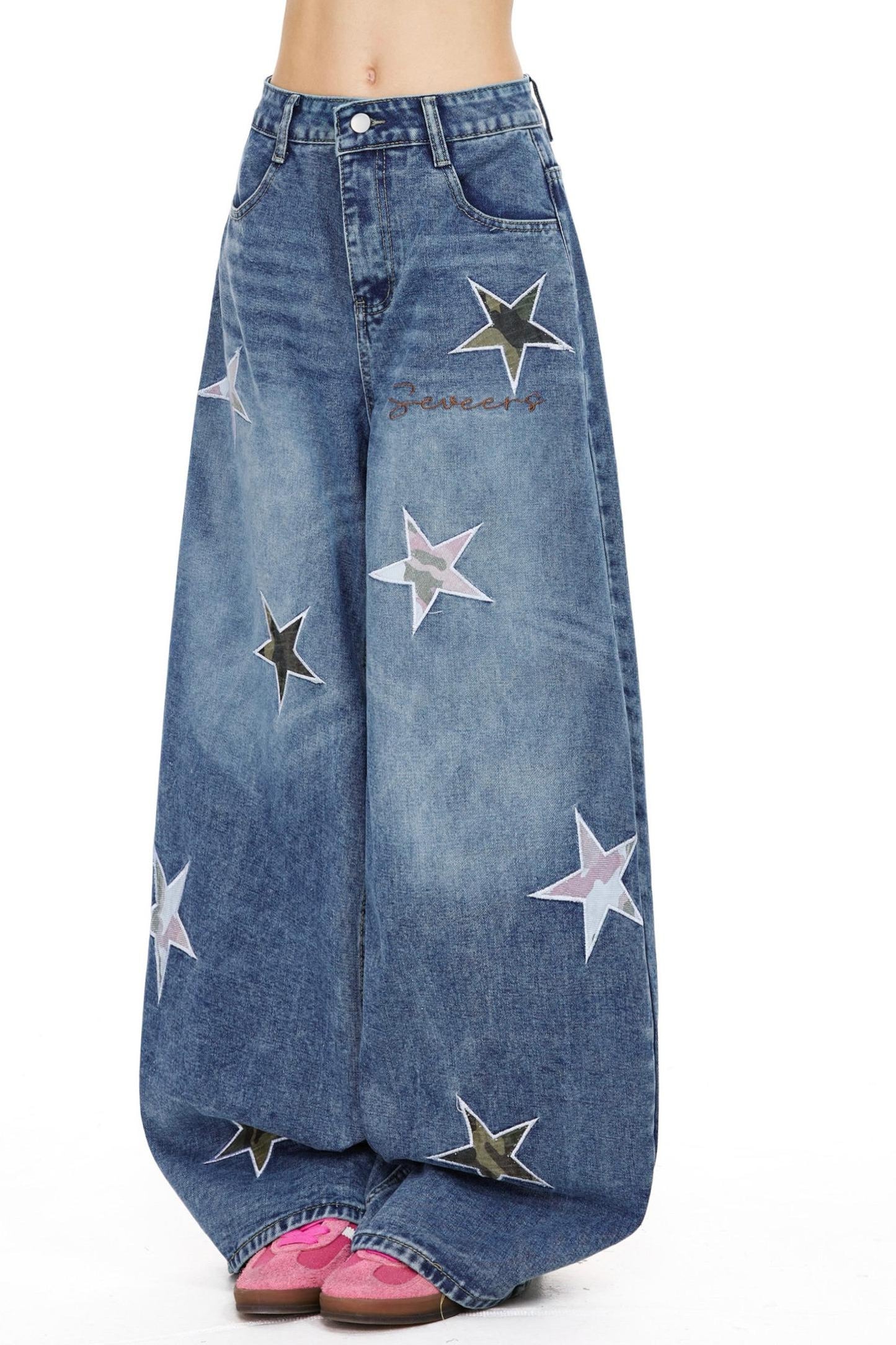 Retro Blue Star Denim Pants