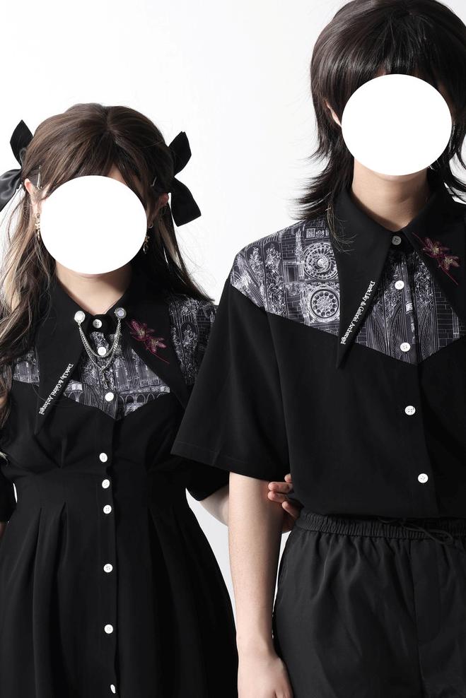 Gothic Arch Print Big Collar Design Shirt