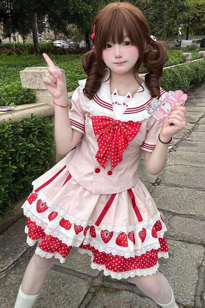 いちごと猫のセーラーセットアップ