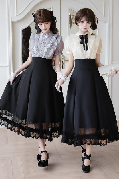 Klassisches Prinzessinnen-Langkleid + Schleifenaccessoire mit Strasssteinen