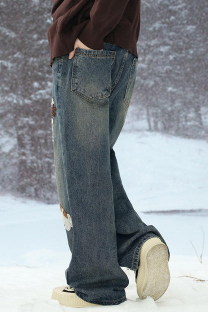 ストレートフィットエンブロイダリーデニムパンツ