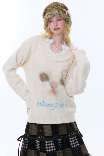 Retro Cat Plush Collar Sweater