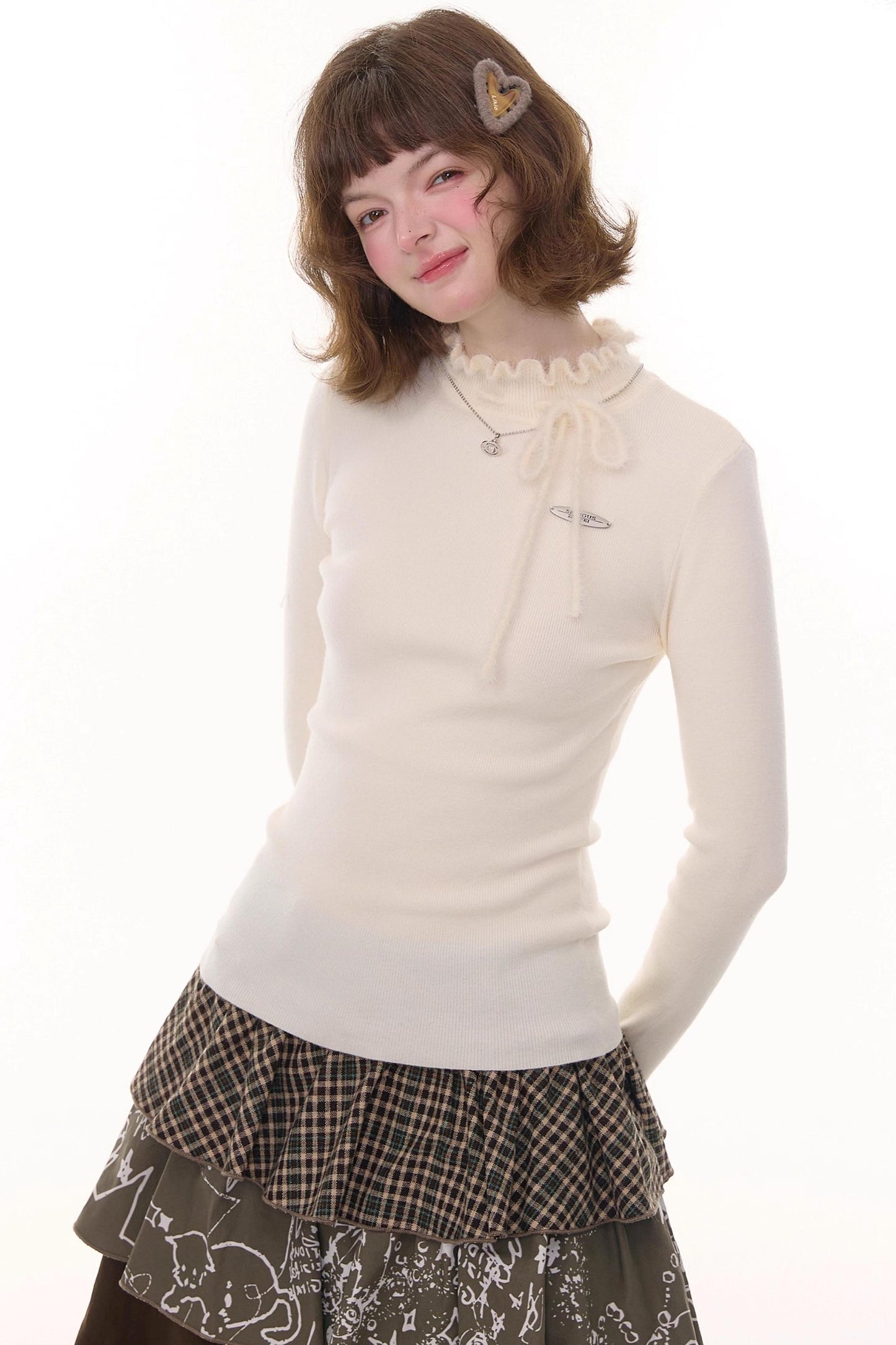 Bowknot Ruffle Knit Top